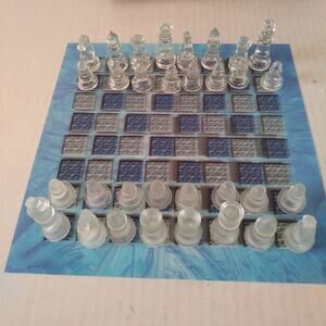 Cardinal Super 3D Chess Set Clear and Frost Glass Playing Pieces Board Game